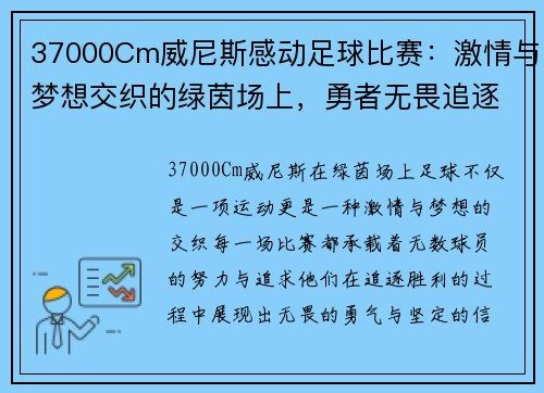 37000Cm威尼斯感动足球比赛：激情与梦想交织的绿茵场上，勇者无畏追逐胜利的荣耀