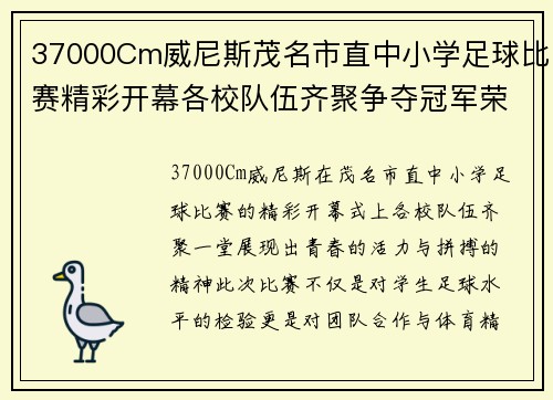 37000Cm威尼斯茂名市直中小学足球比赛精彩开幕各校队伍齐聚争夺冠军荣耀
