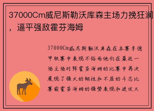 37000Cm威尼斯勒沃库森主场力挽狂澜，逼平强敌霍芬海姆