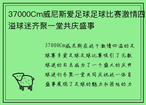 37000Cm威尼斯爱足球足球比赛激情四溢球迷齐聚一堂共庆盛事