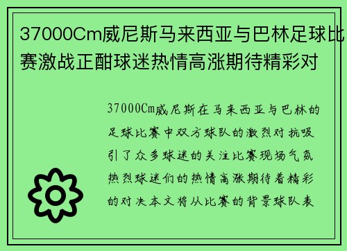 37000Cm威尼斯马来西亚与巴林足球比赛激战正酣球迷热情高涨期待精彩对决